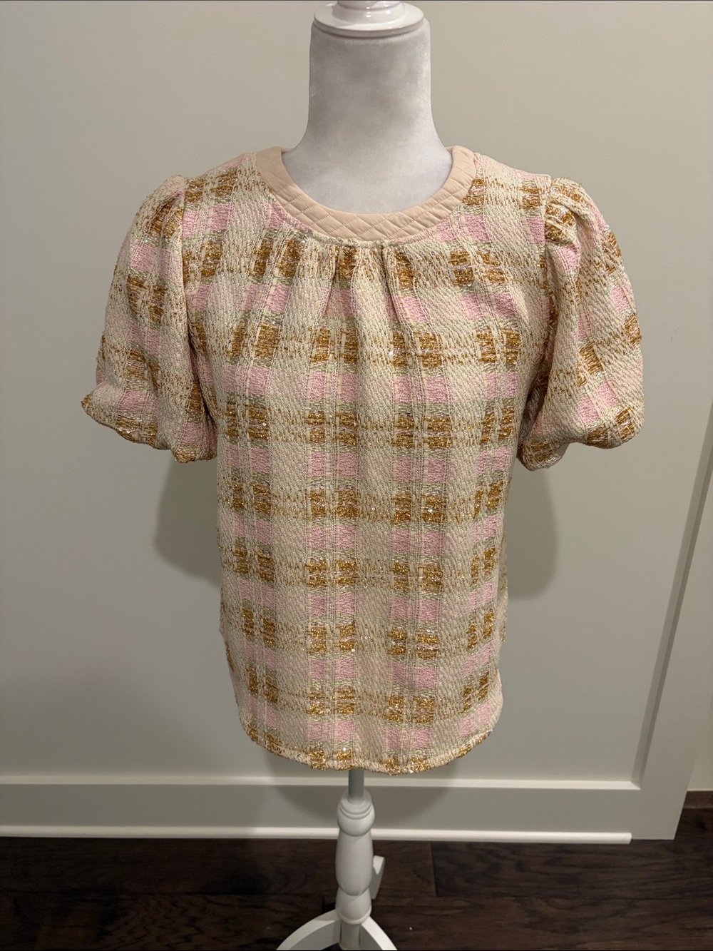 New With Tags Voy Tweed Bubble Sleeve Top Sz S